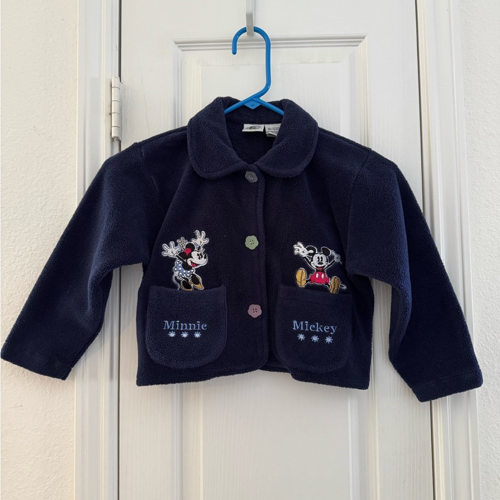 ✋Mickey and Minnie Mouse Fleece Navy Blue Embroidered Jacket Sz 5/6 Vintage